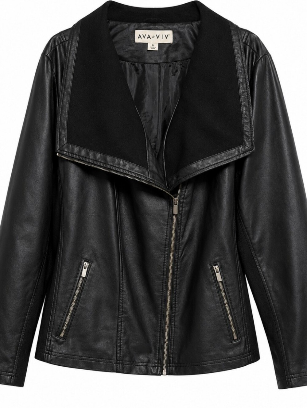 Ava & Viv Women's Size 3X Black Faux Leather Zip Front Jacket
